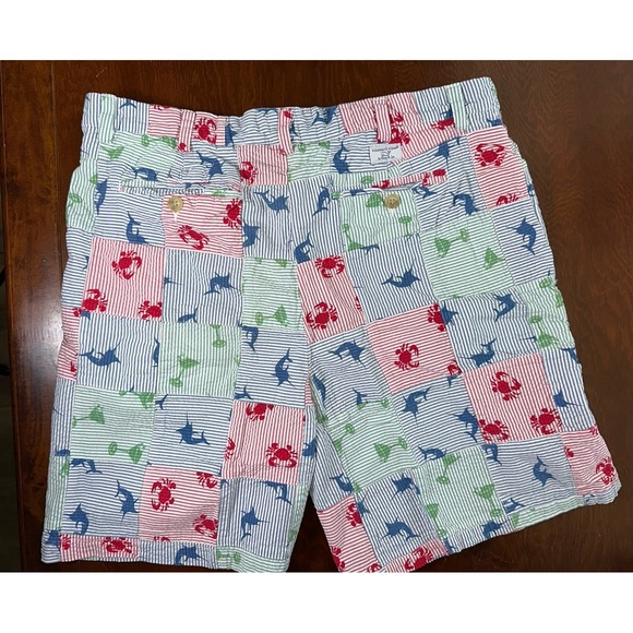 Vineyard Vines Patchwork Seersucker Shorts Crab Fish Cocktail All Over Print 36 - Picture 2 of 6
